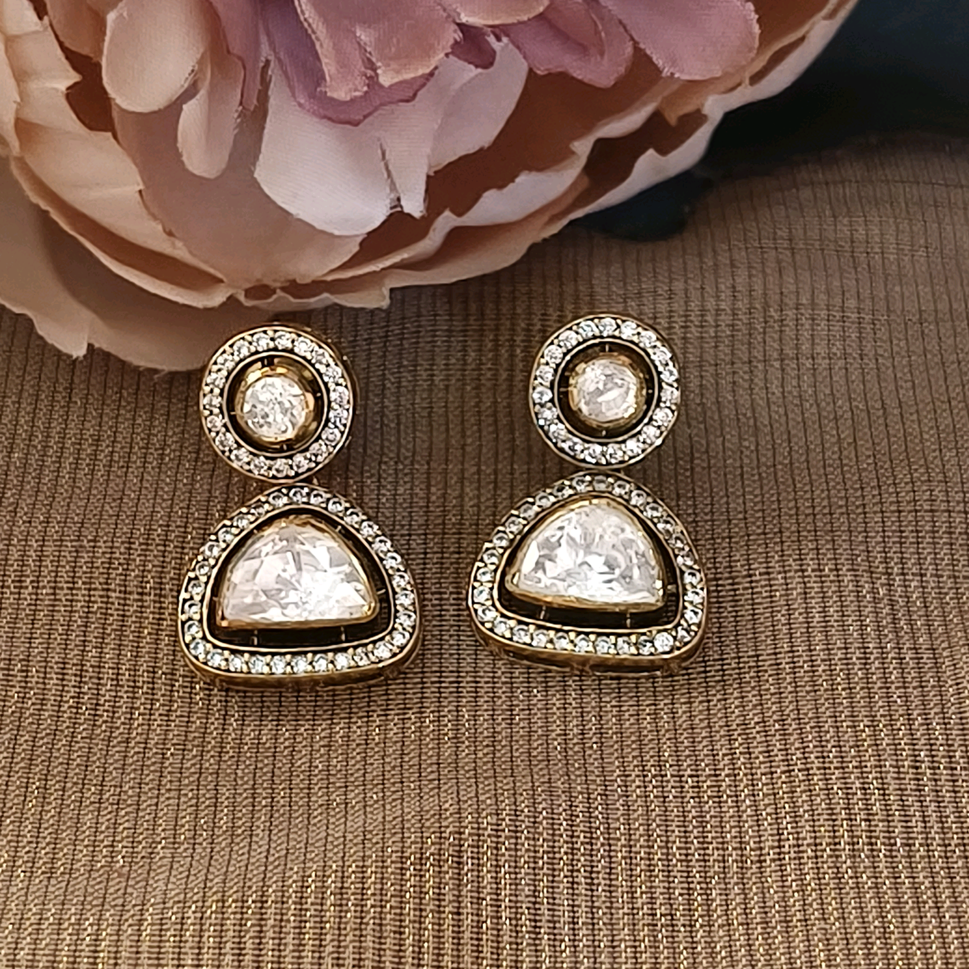 Nayaab Trio Moissanite Studs in Victorian Finish